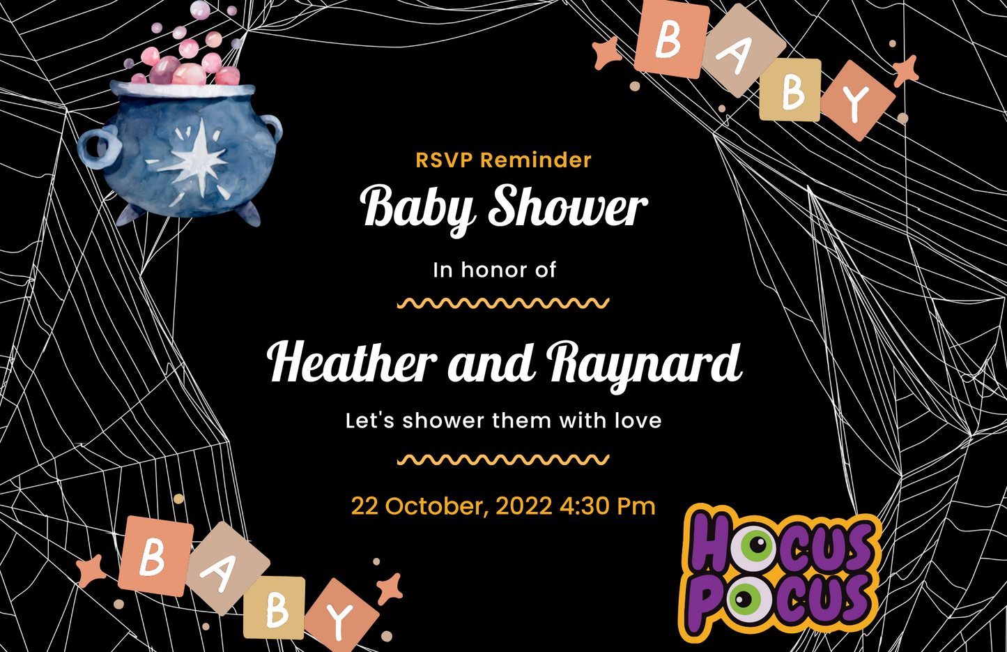 Halloween themed Baby Shower Invitation and Game/Contest Cards